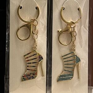 Gold High Heel Keychain with Multicolor and Blue Rhinestones
